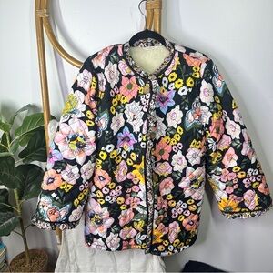 SundayUp Red Dress Boutique Black Floral Ruffle Sherpa Jacket sz L